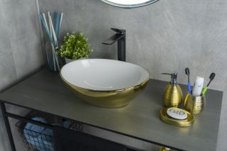 Раковина Gid Nc999 52229 накладная белая / золото 41x34x15